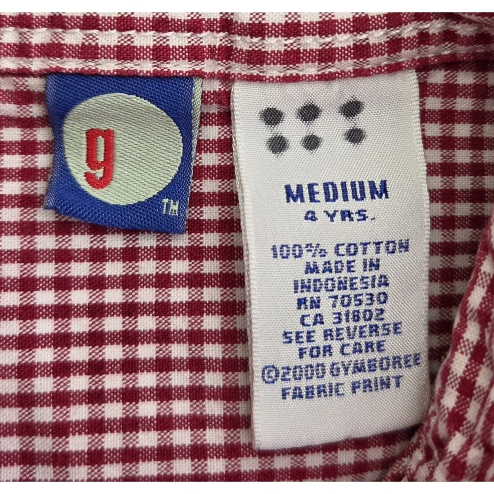 Vintage Boys Size 4 Gymboree Year 2000 Red White Checkered Button Shirt Cotton